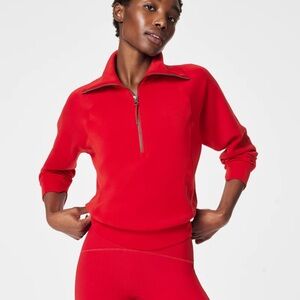 SPANX AirEssentials Vibrant Red Half Zip Top. Medium